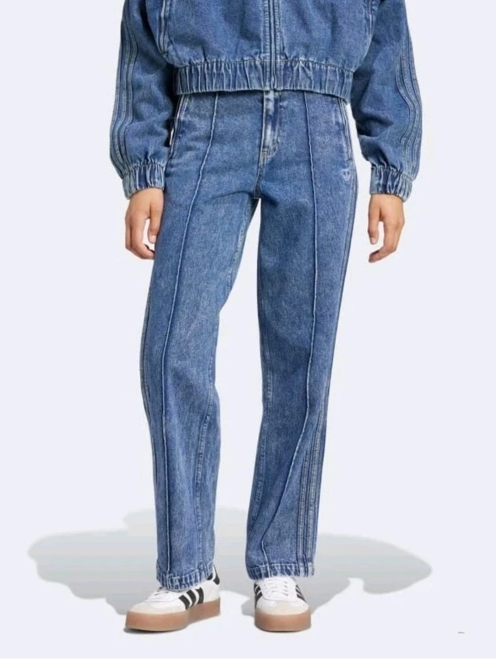 Adidas Premium Essentials Classic High-Rise Blue Jeans Straight Leg three Stripe